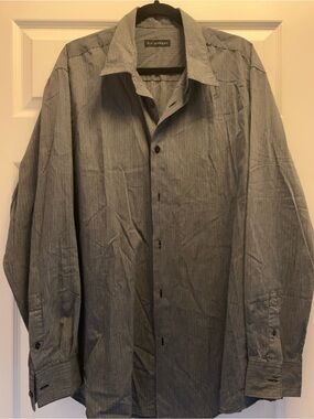 Men’s Via Europa Pinstripe Button-Up Shirt in Grey XXL
